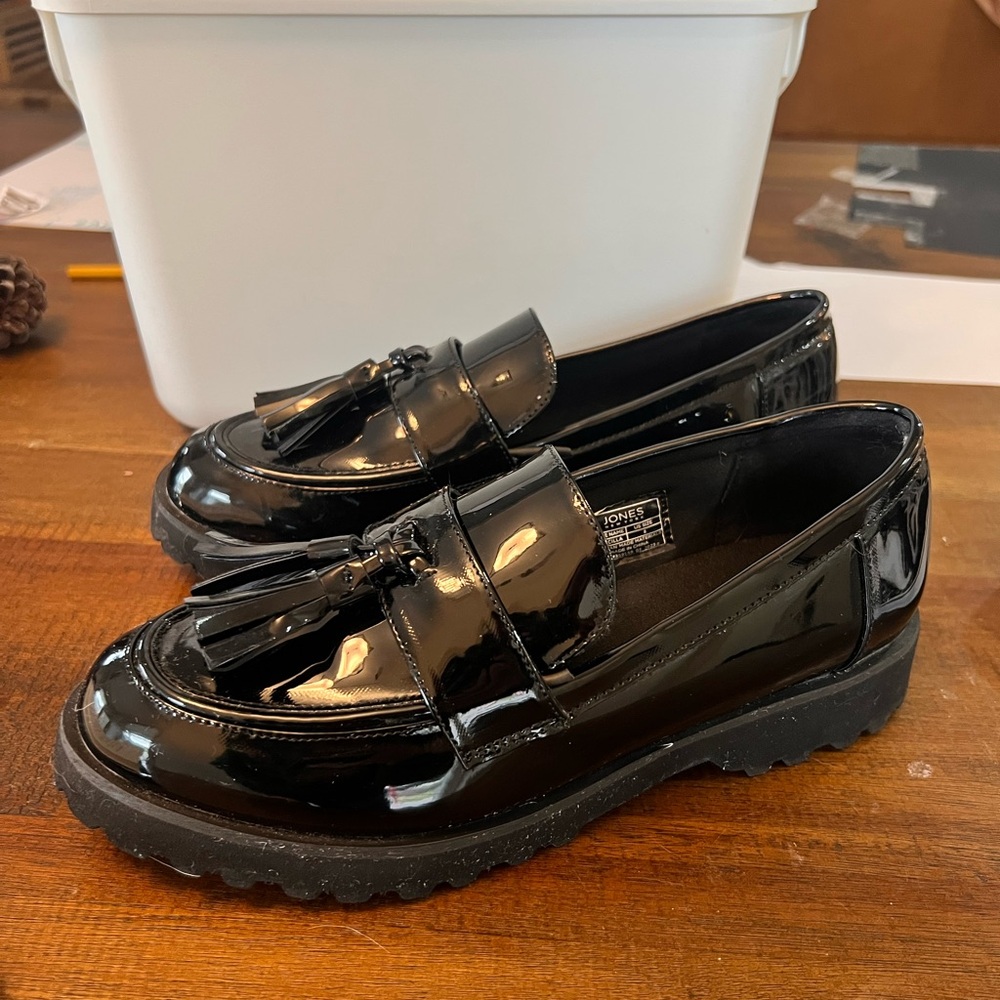 Black Patent Leather Loafers with Tassels